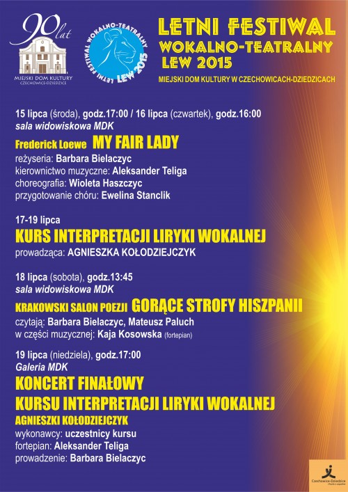 Plakat wydarzenia „Letni Festiwal Wokalno-Teatralny LEW 2015”.