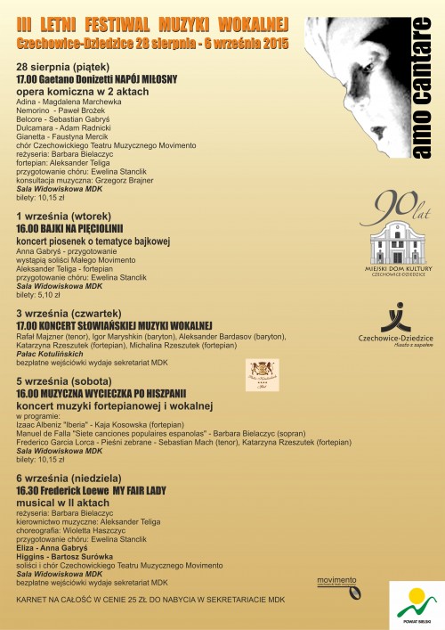 Plakat wydarzenia „Letni Festiwal Muzyki Wokalnej”.