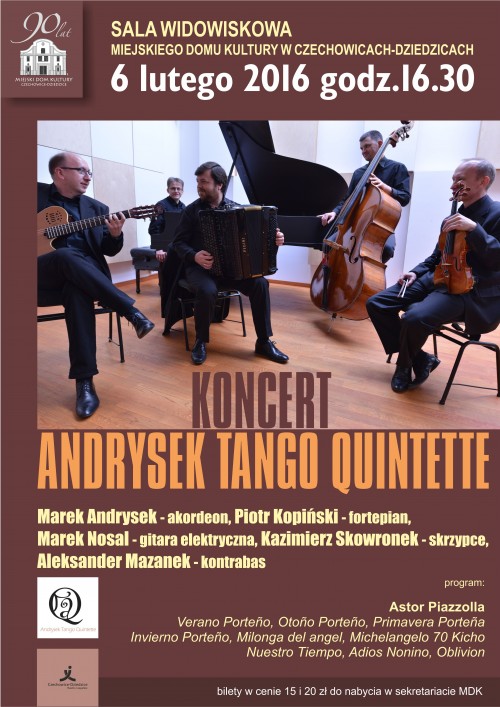 Plakat wydarzenia „Koncert Andrysek Tango Quintette”.