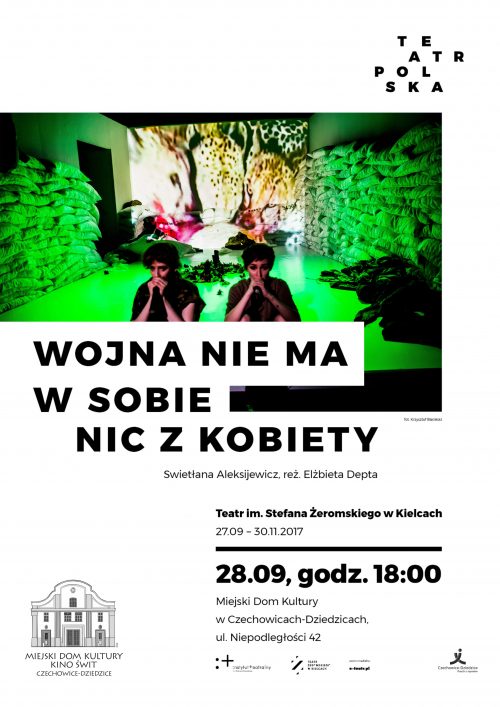 Plakat wydarzenia „Wojna nie ma w sobie nic z kobiety”.