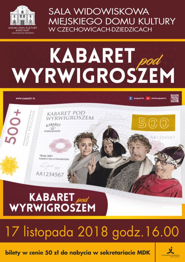 Plakat wydarzenia „Kabaret pod Wyrwigroszem”.