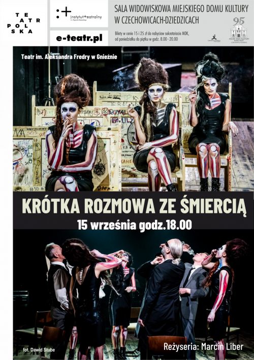 Plakat wydarzenia „Krótka rozmowa ze Śmiercią”.