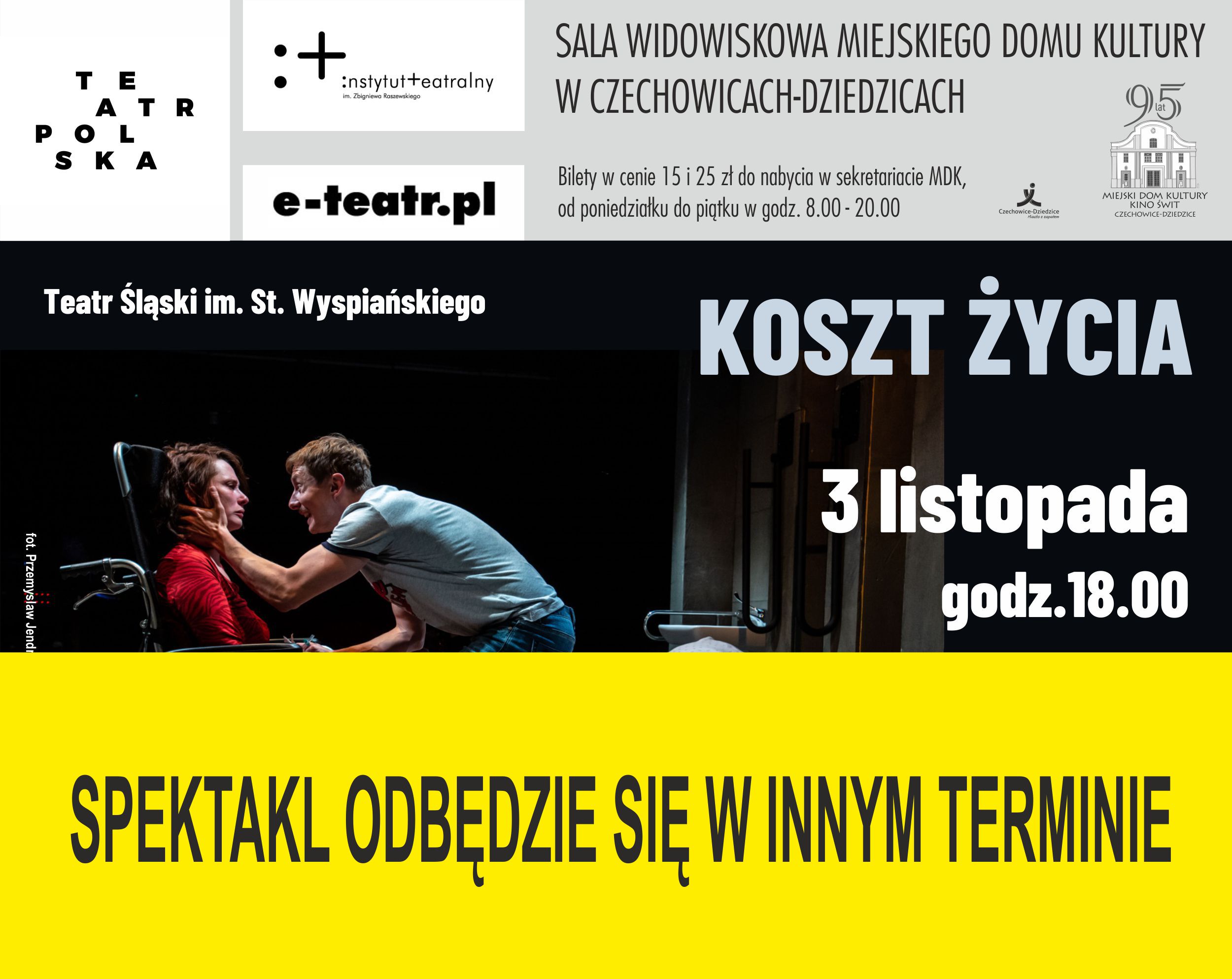 Plakat wydarzenia „Koszt życia - odwołany”.