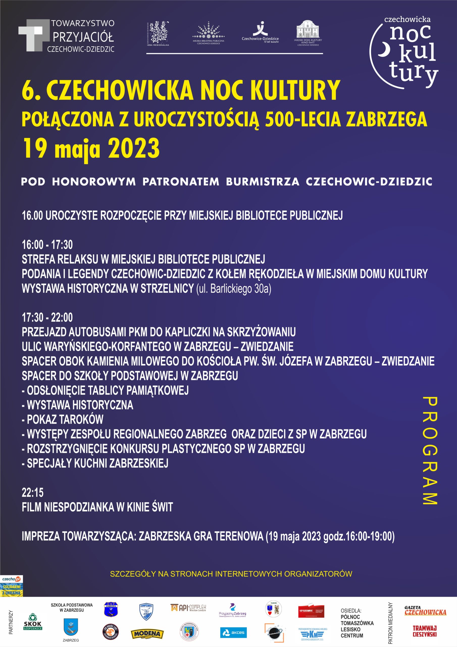 Plakat wydarzenia „6. Czechowicka Noc Kultury”.
