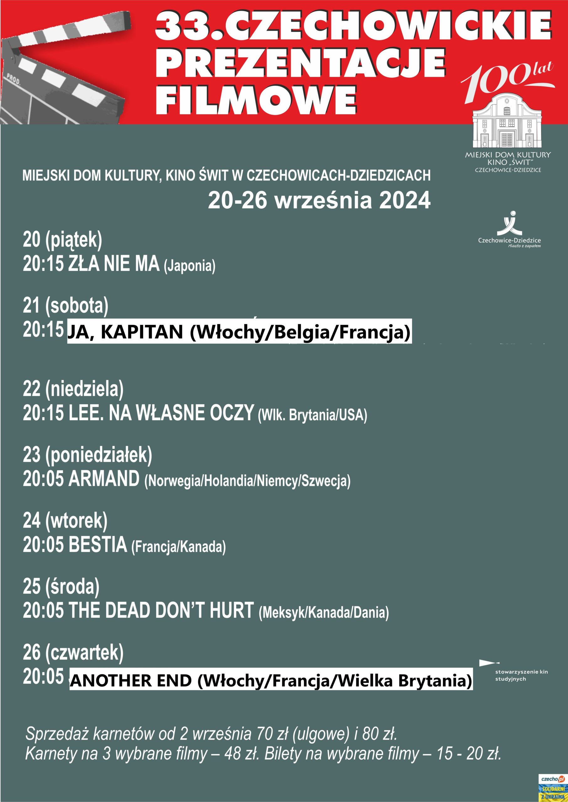 Plakat wydarzenia „33.CZECHOWICKIE PREZENTACJE FILMOWE”.