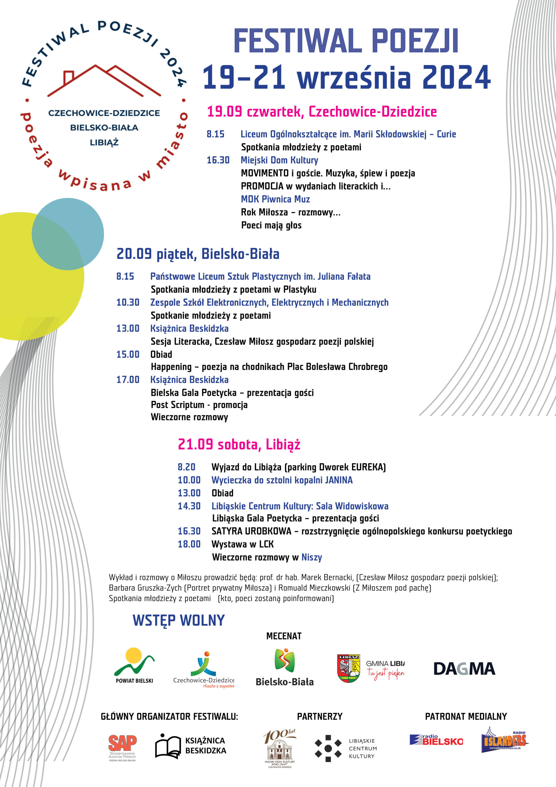Plakat wydarzenia „Festiwal Poezji 2024 Poezja wpisana w miasto”.