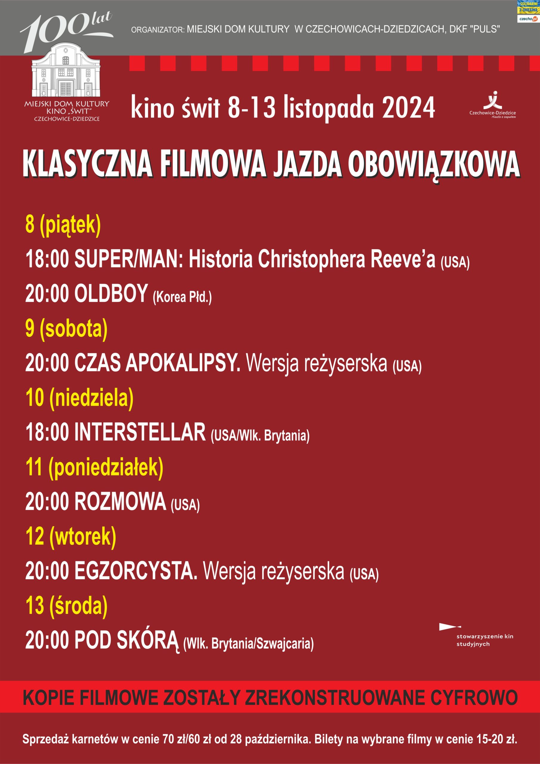 Plakat wydarzenia „KLASYCZNA FILMOWA JAZDA OBOWIĄZKOWA”.