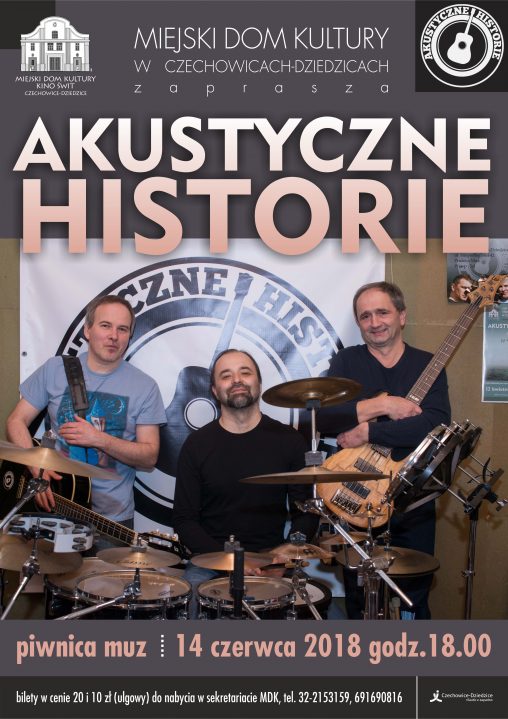 Plakat wydarzenia „Akustyczne Historie”.