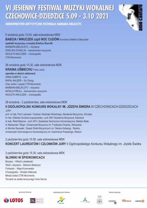Plakat wydarzenia „VI Jesienny Festiwal Muzyki Wokalnej Amo Cantare”.