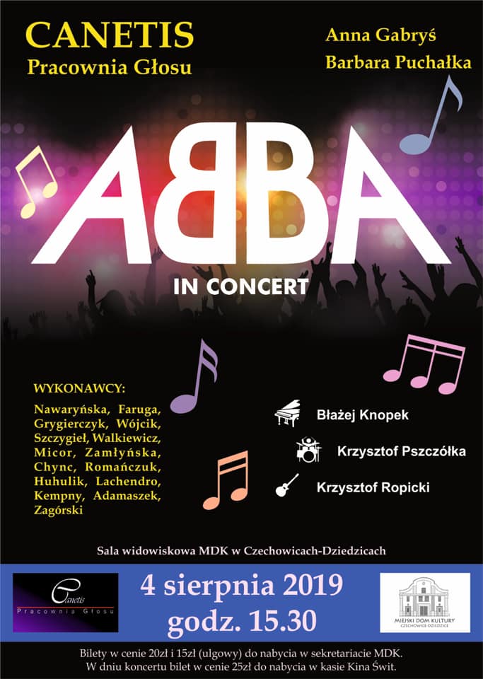 Plakat wydarzenia „Abba in Concert”.