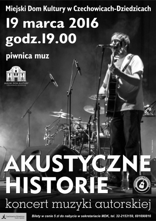 Plakat wydarzenia „Akustyczne Historie”.