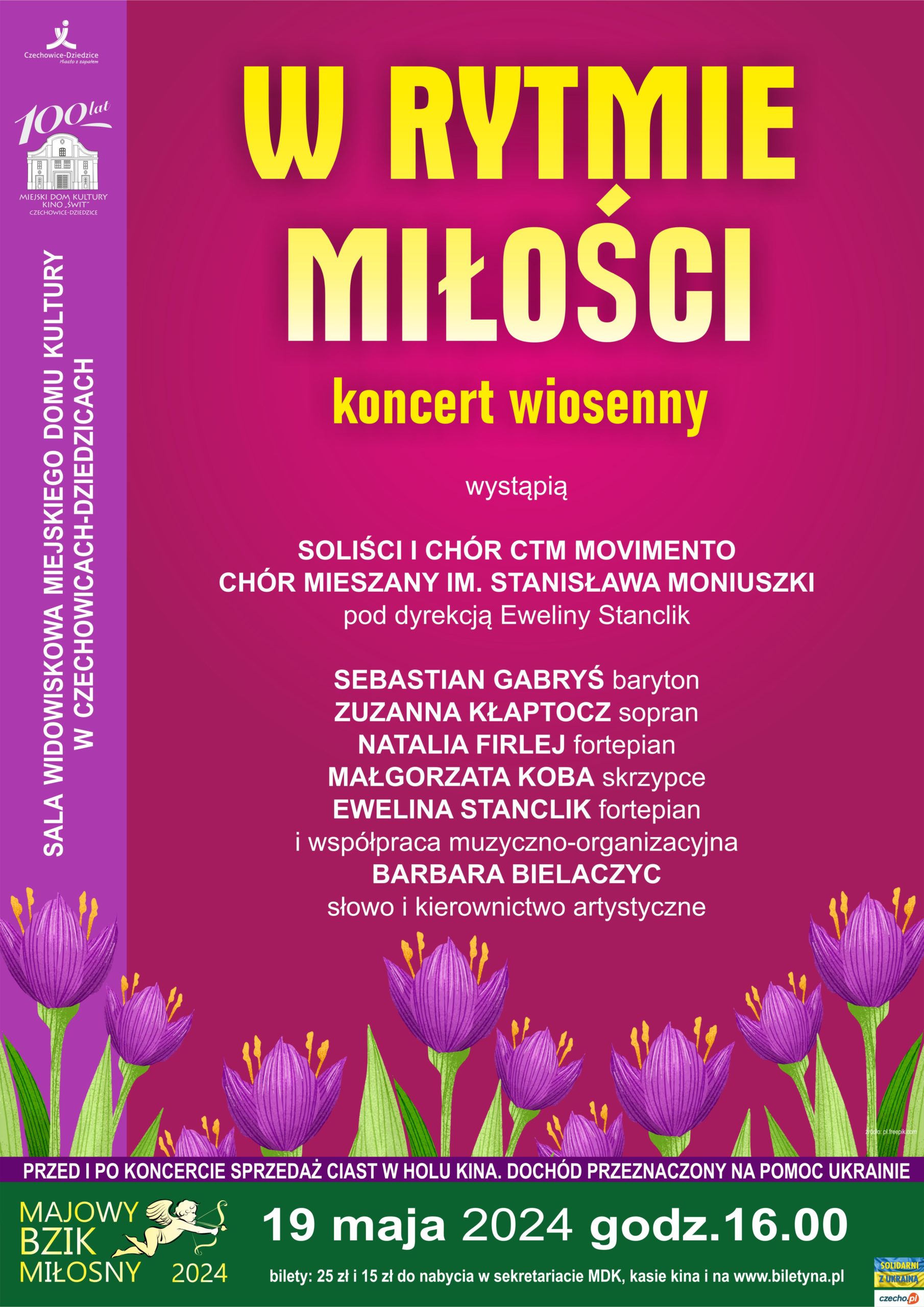 Plakat wydarzenia „Koncert wiosenny "W RYTMIE MIŁOŚCI"”.