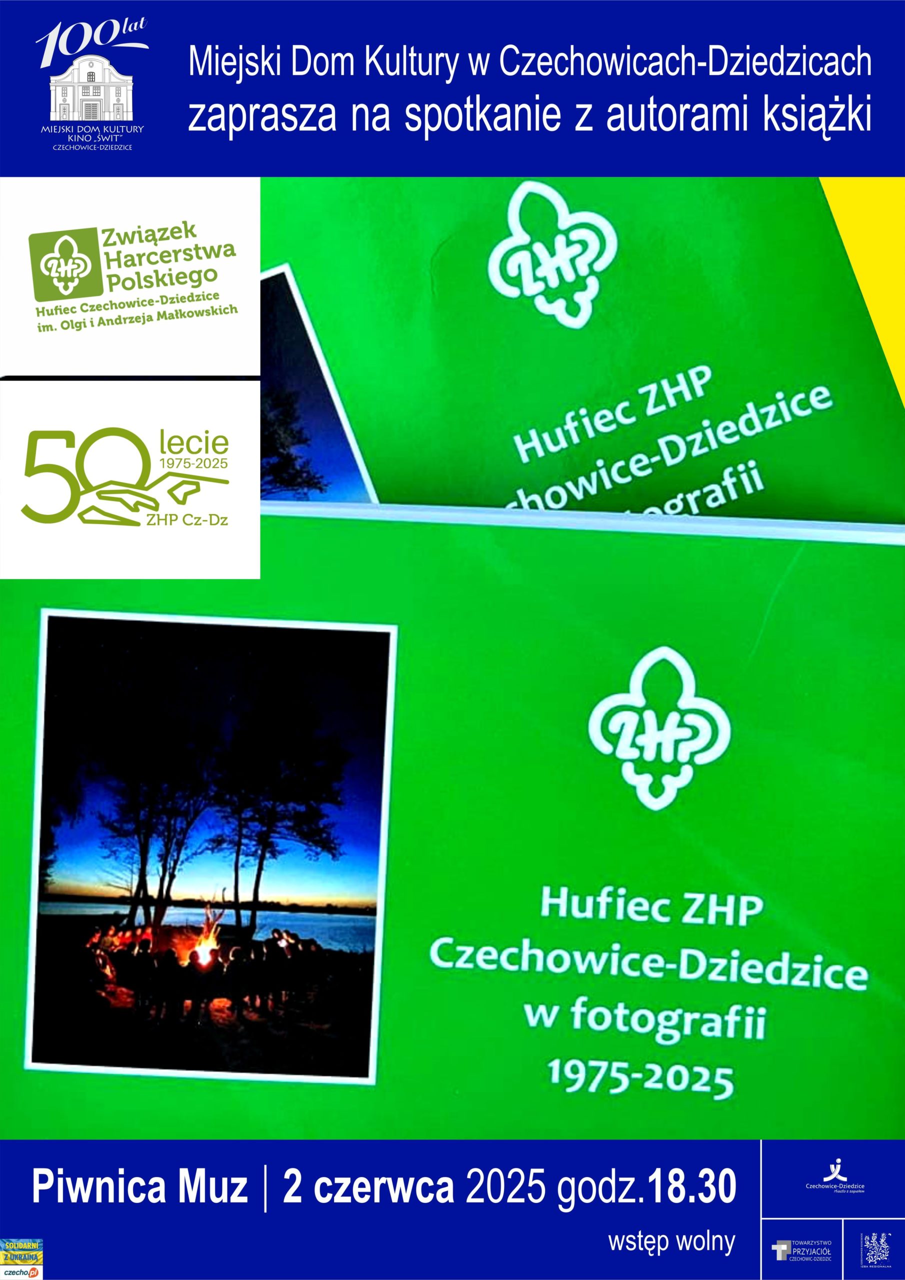 Plakat wydarzenia „Spotkanie autorskie  - Hufiec ZHP Czechowice-Dziedzice w fotografii 1975-2025”.