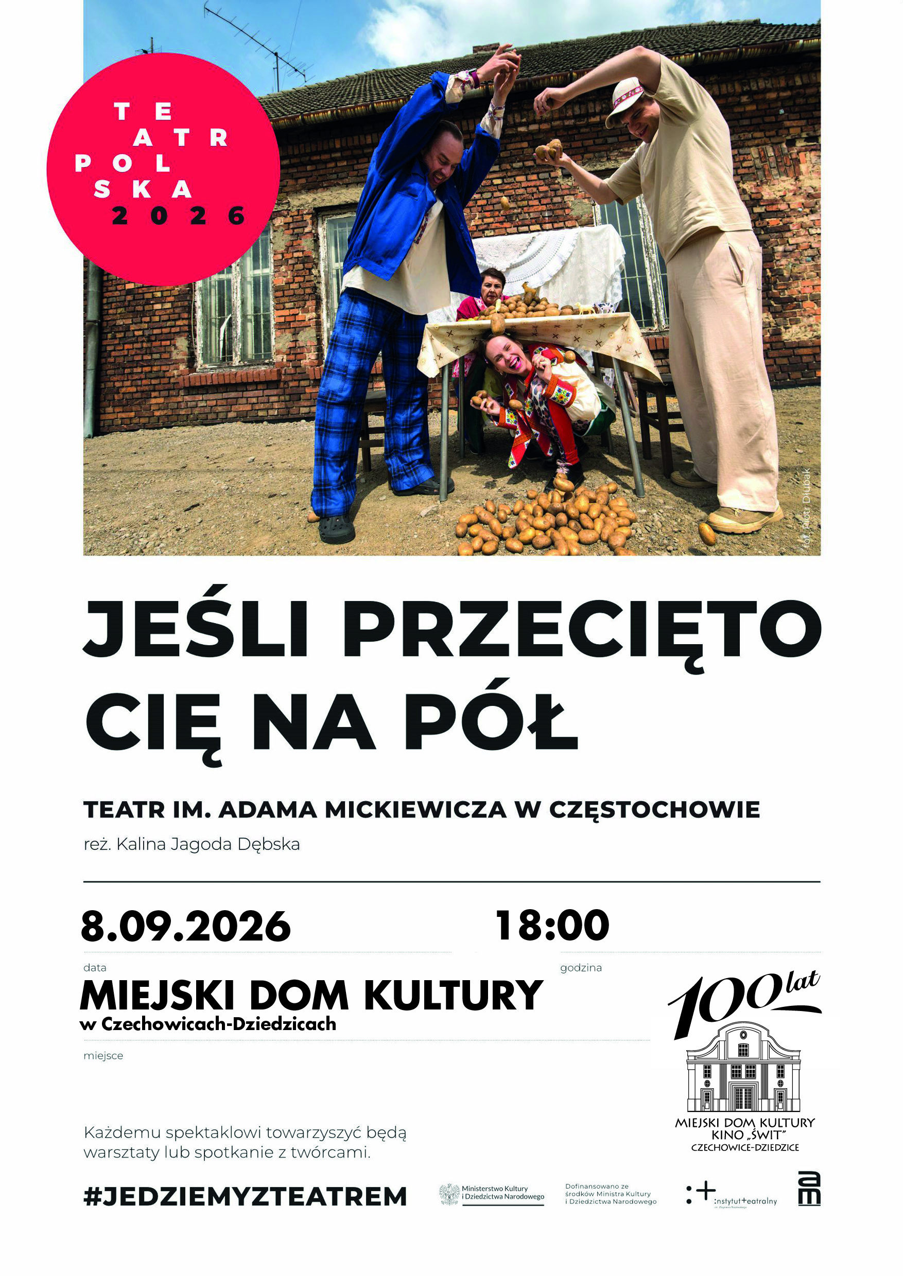 Plakat wydarzenia „Teatr Polska | spektakl: Jeśli przecięto cię na pół”.