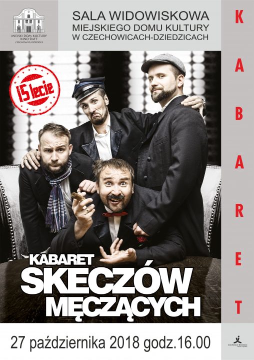 Plakat wydarzenia „Kabaret Skeczów Męczących”.