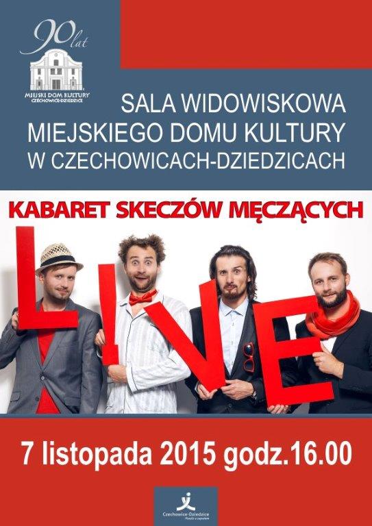 Plakat wydarzenia „Kabaret Skeczów Męczących”.