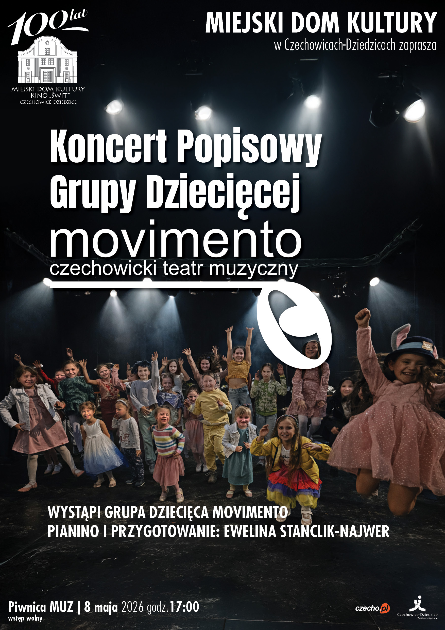 Plakat wydarzenia „Koncert Popisowy Grupy Dziecięcej Movimento”.