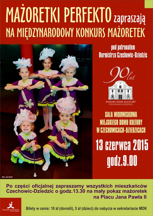 Plakat wydarzenia „Międzynarodowy Konkurs Mażoretek”.