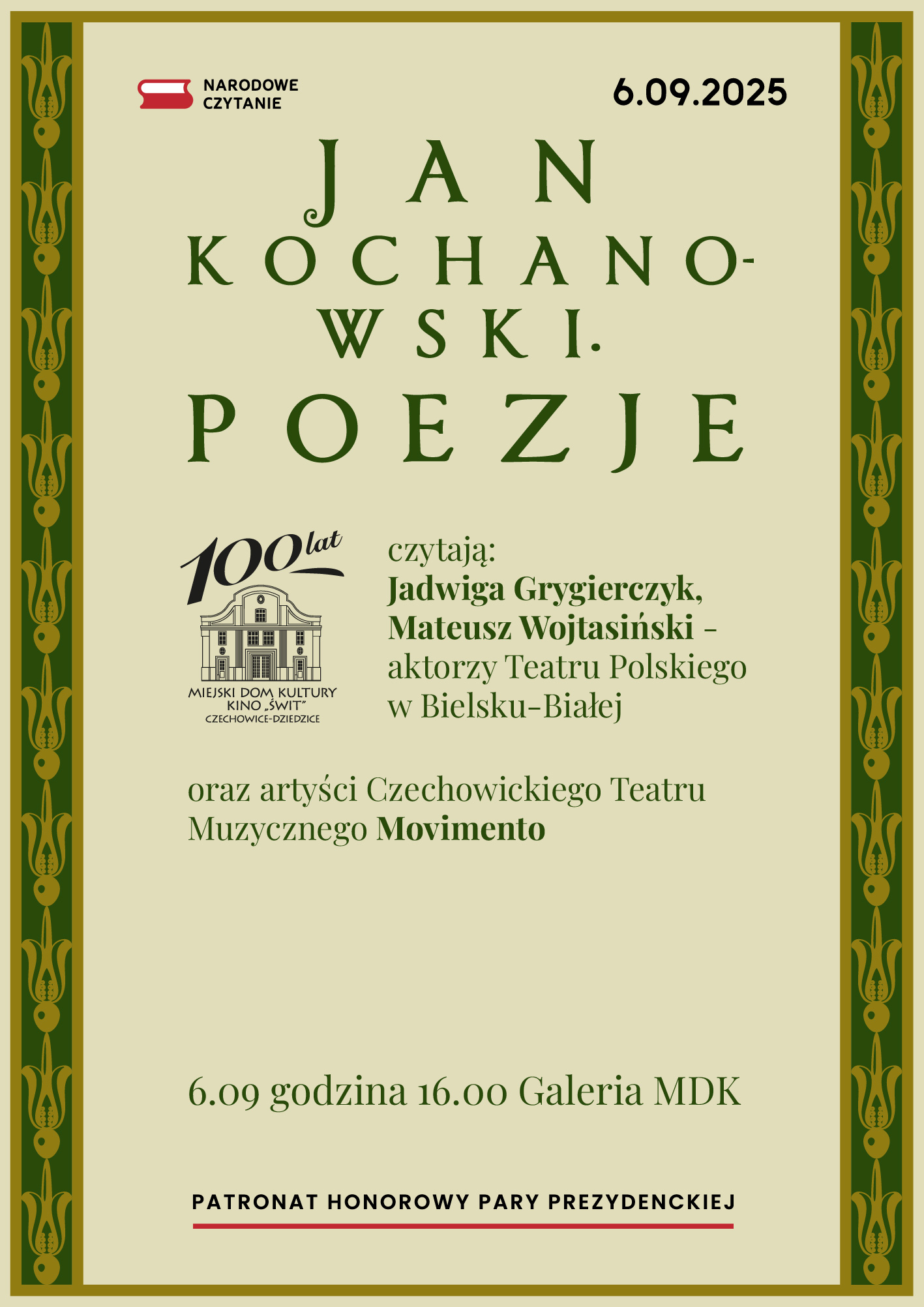 Plakat wydarzenia „Narodowe Czytanie 2025”.