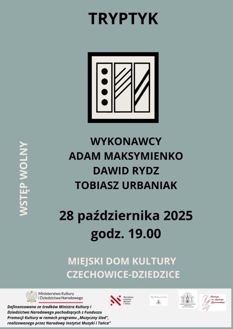 Plakat wydarzenia „TRYPTYK – Koncert akordeonowy w hołdzie Andrzejowi Krzanowskiemu”.