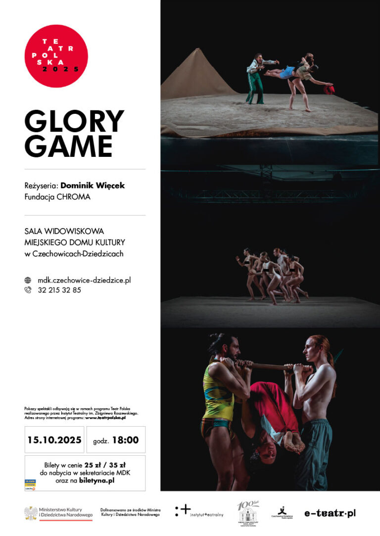 Plakat wydarzenia „Teatr Polska | spektakl: Glory Game”.