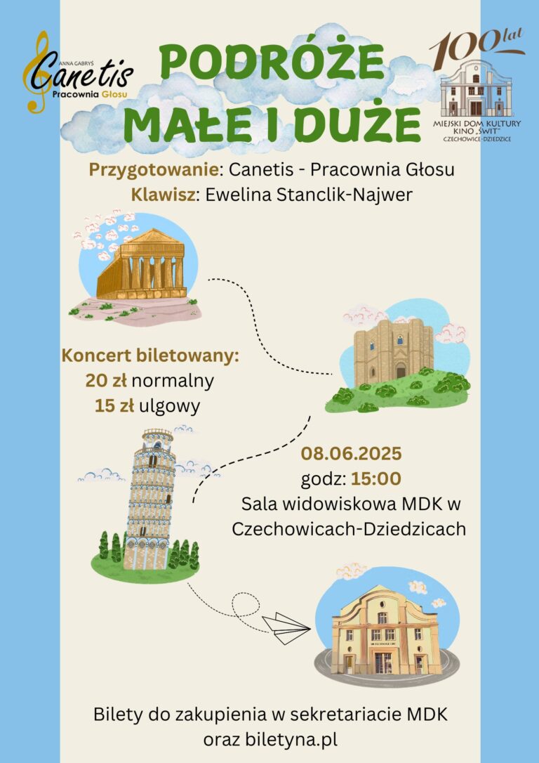 Plakat wydarzenia „Koncert: Podróże małe i duże”.