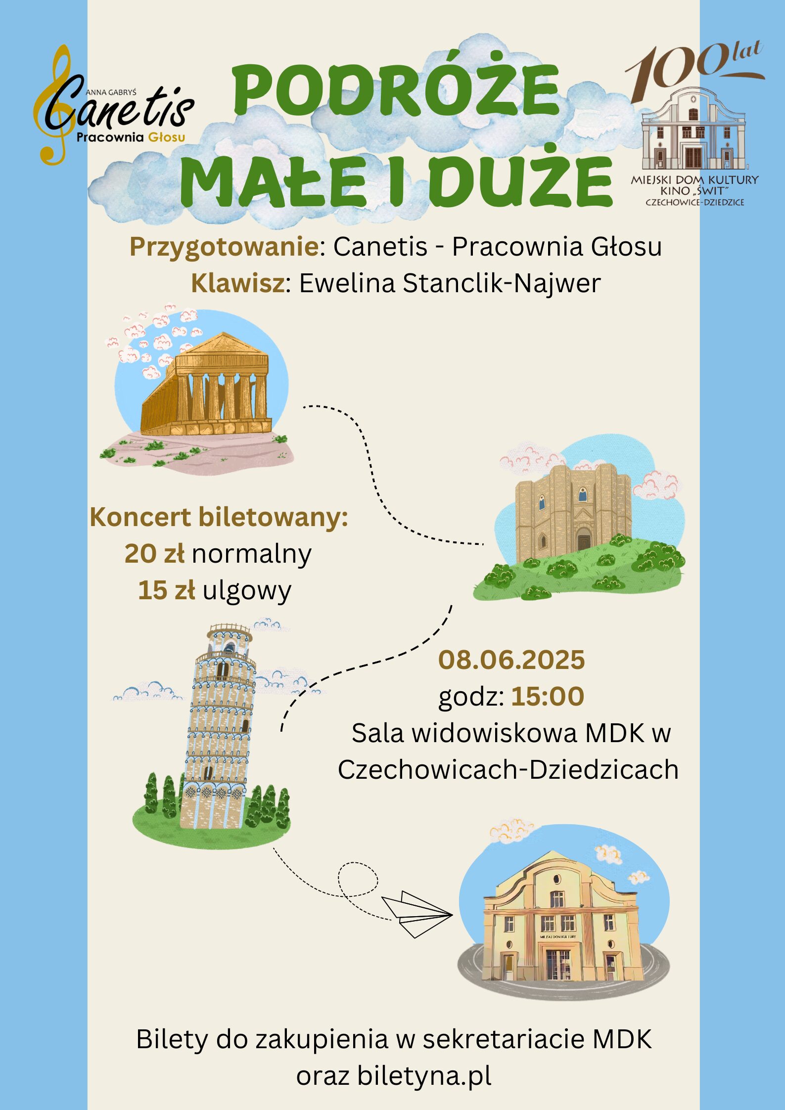 Plakat wydarzenia „Koncert: Podróże małe i duże”.