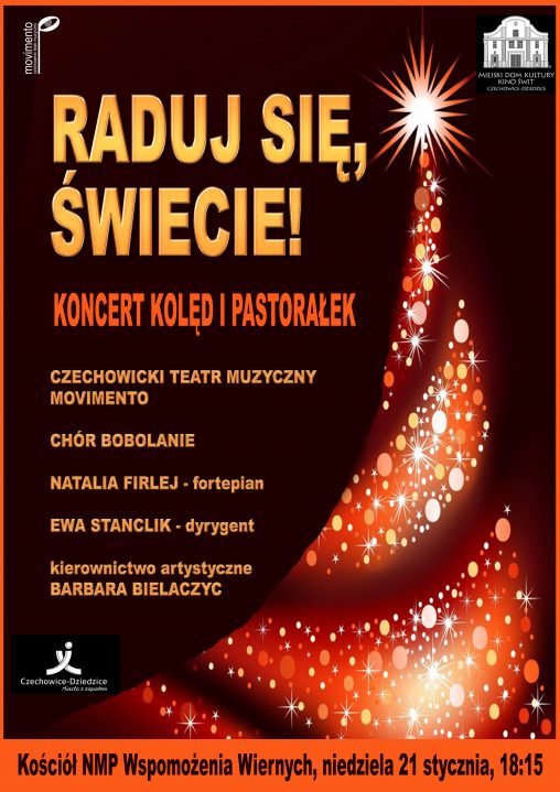 Plakat wydarzenia „Raduj się świecie! - koncert”.
