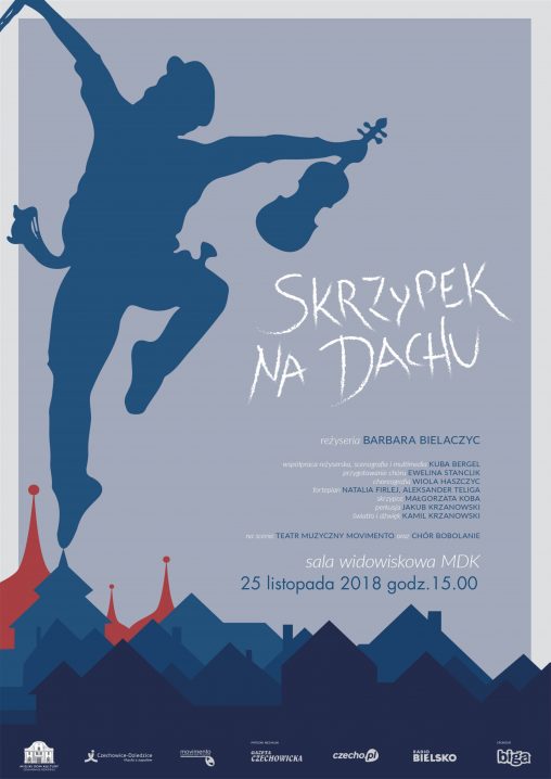 Plakat wydarzenia „Skrzypek na dachu”.