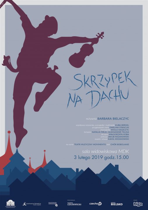 Plakat wydarzenia „Skrzypek na dachu”.