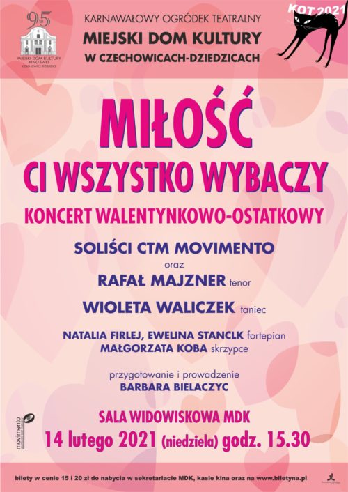 Plakat wydarzenia „Koncert walentynkowo-ostatkowy”.