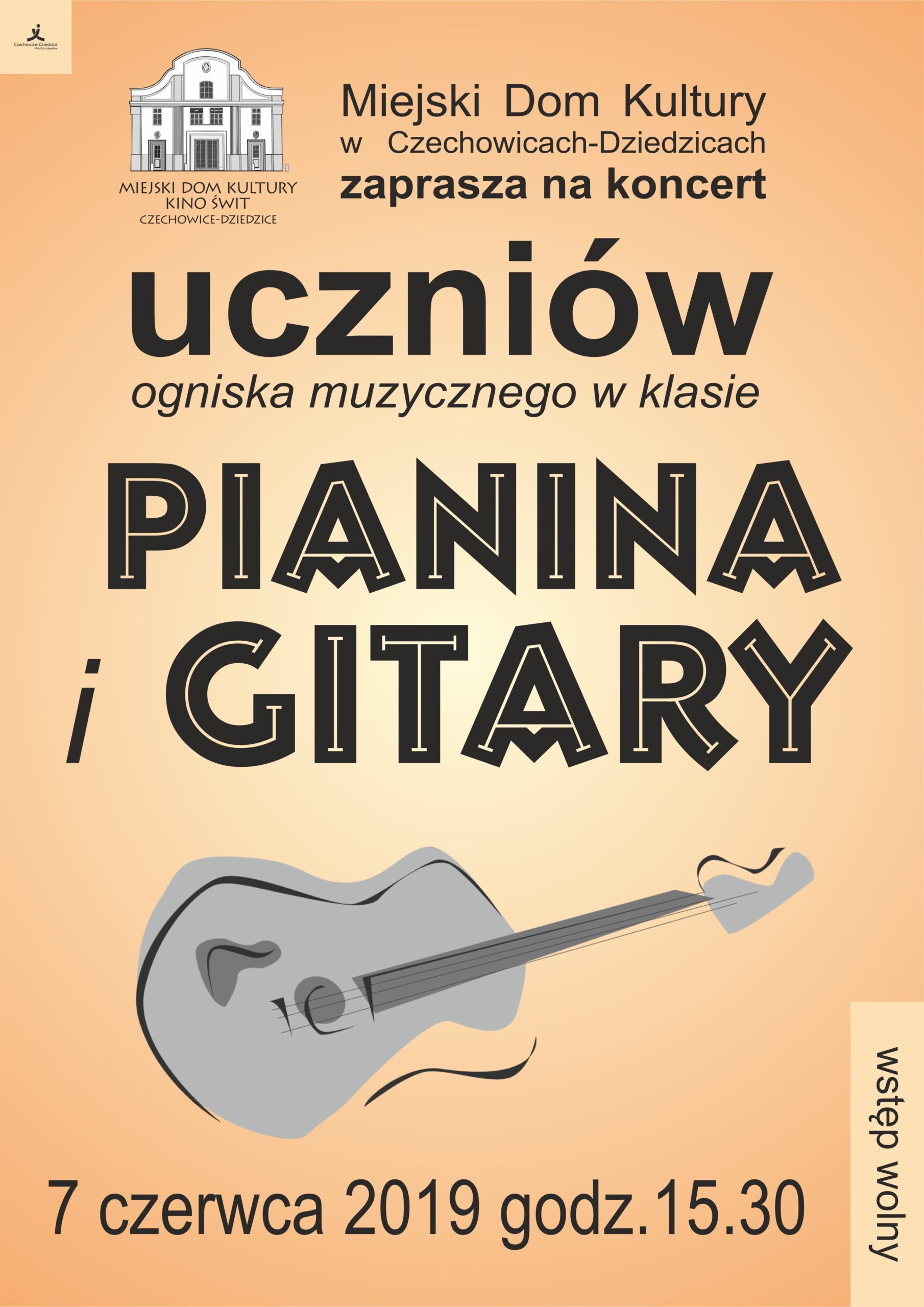 Plakat wydarzenia „Koncert uczniów ogniska muzycznego”.