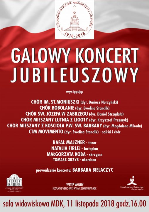 Plakat wydarzenia „Galowy Koncert Jubileuszowy”.