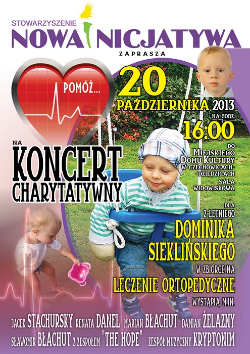 Plakat wydarzenia „Koncert charytatywny”.
