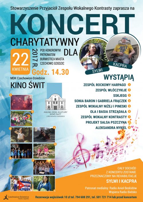Plakat wydarzenia „Koncert charytatywny”.