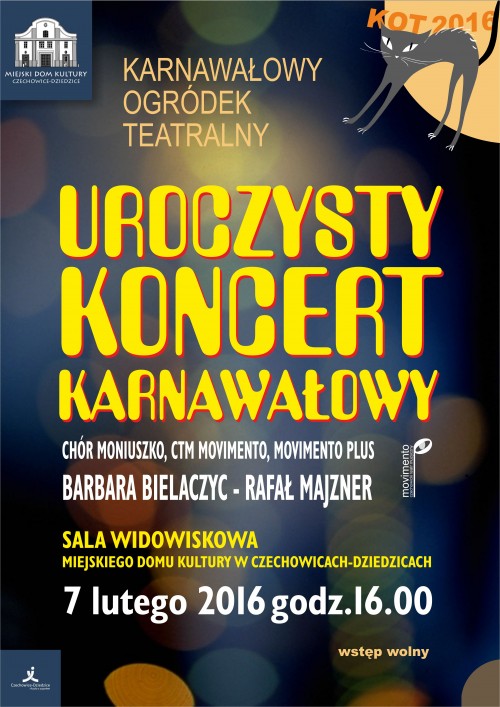 Plakat wydarzenia „Uroczysty Koncert Karnawałowy”.