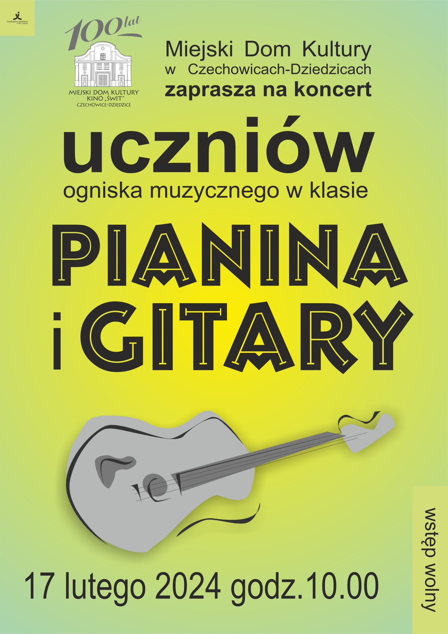 Plakat wydarzenia „KONCERT UCZNIÓW OGNISKA MUZYCZNEGO”.