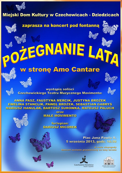 Plakat wydarzenia „Koncert pod fontanną”.