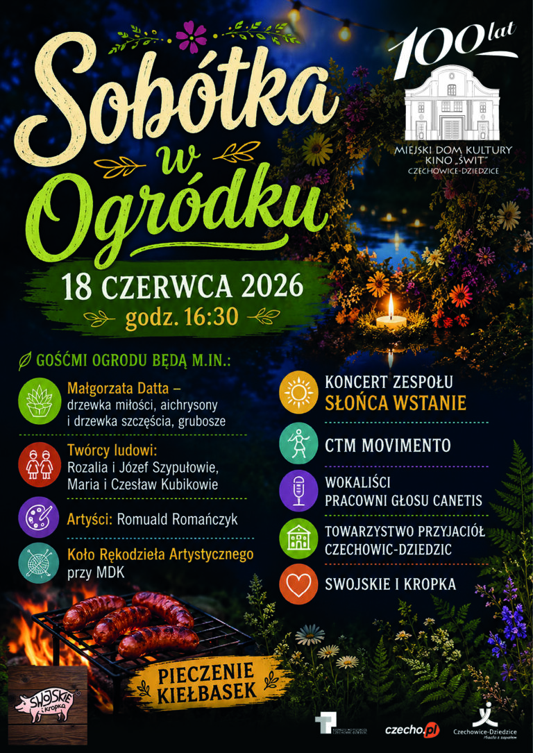 Plakat wydarzenia „Sobótka w Ogródku”.