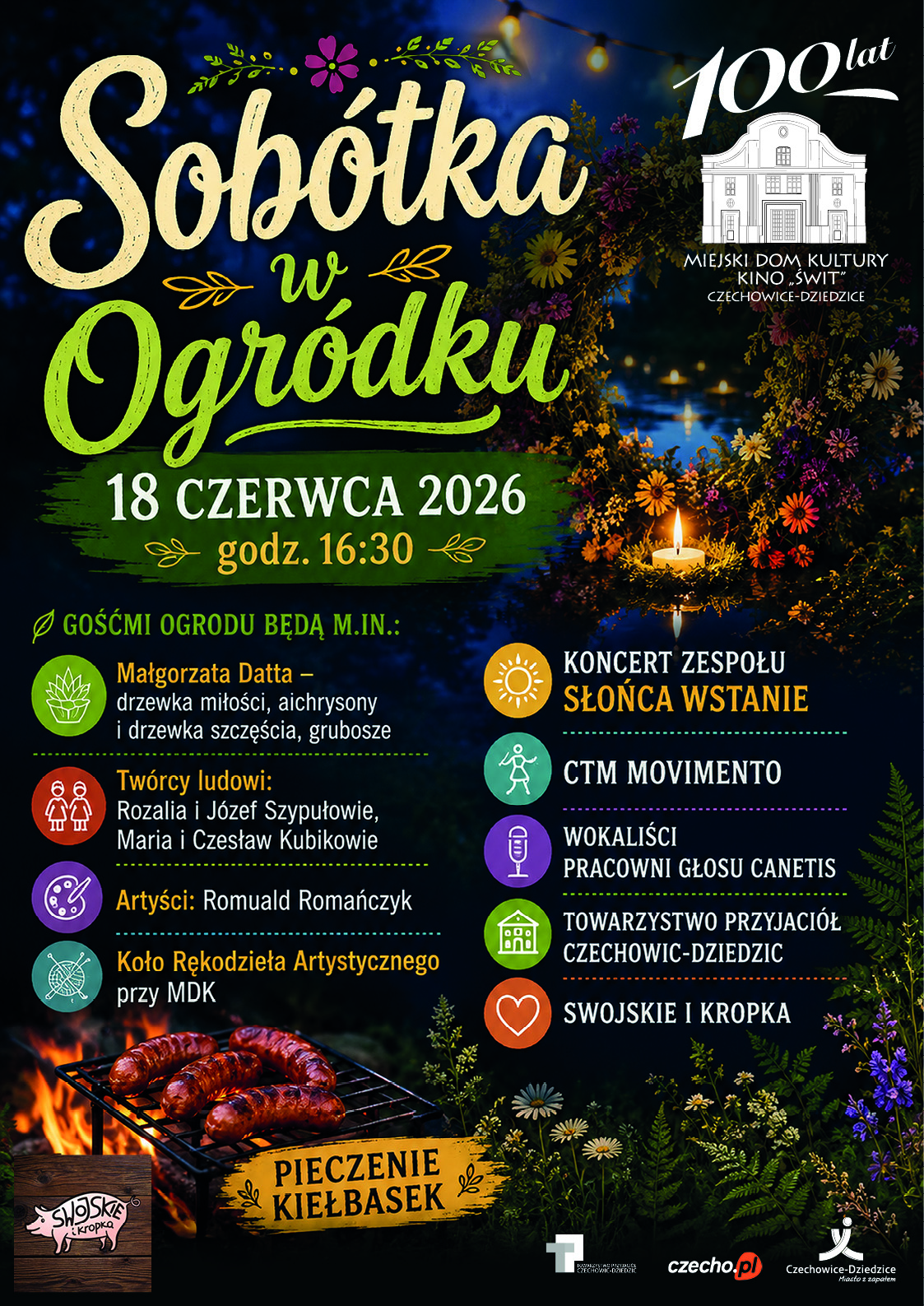 Plakat wydarzenia „Sobótka w Ogródku”.
