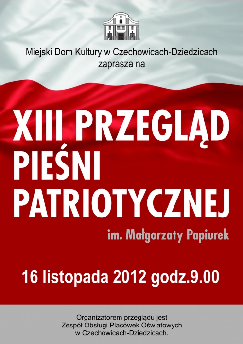 Plakat wydarzenia „XIII Przegląd Pieśni Patriotycznej”.
