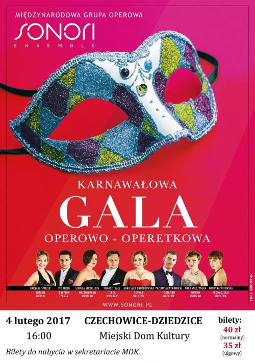 Plakat wydarzenia „Karnawałowa Gala Operowo-Operetkowa”.
