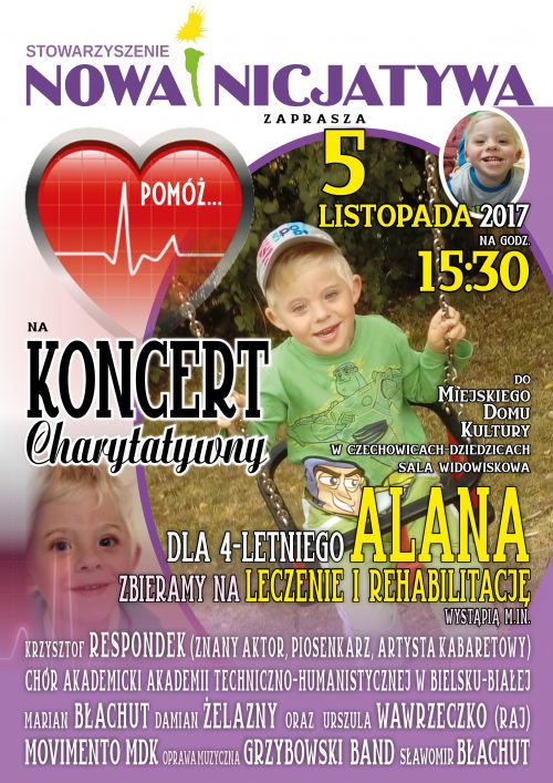 Plakat wydarzenia „Koncert charytatywny”.