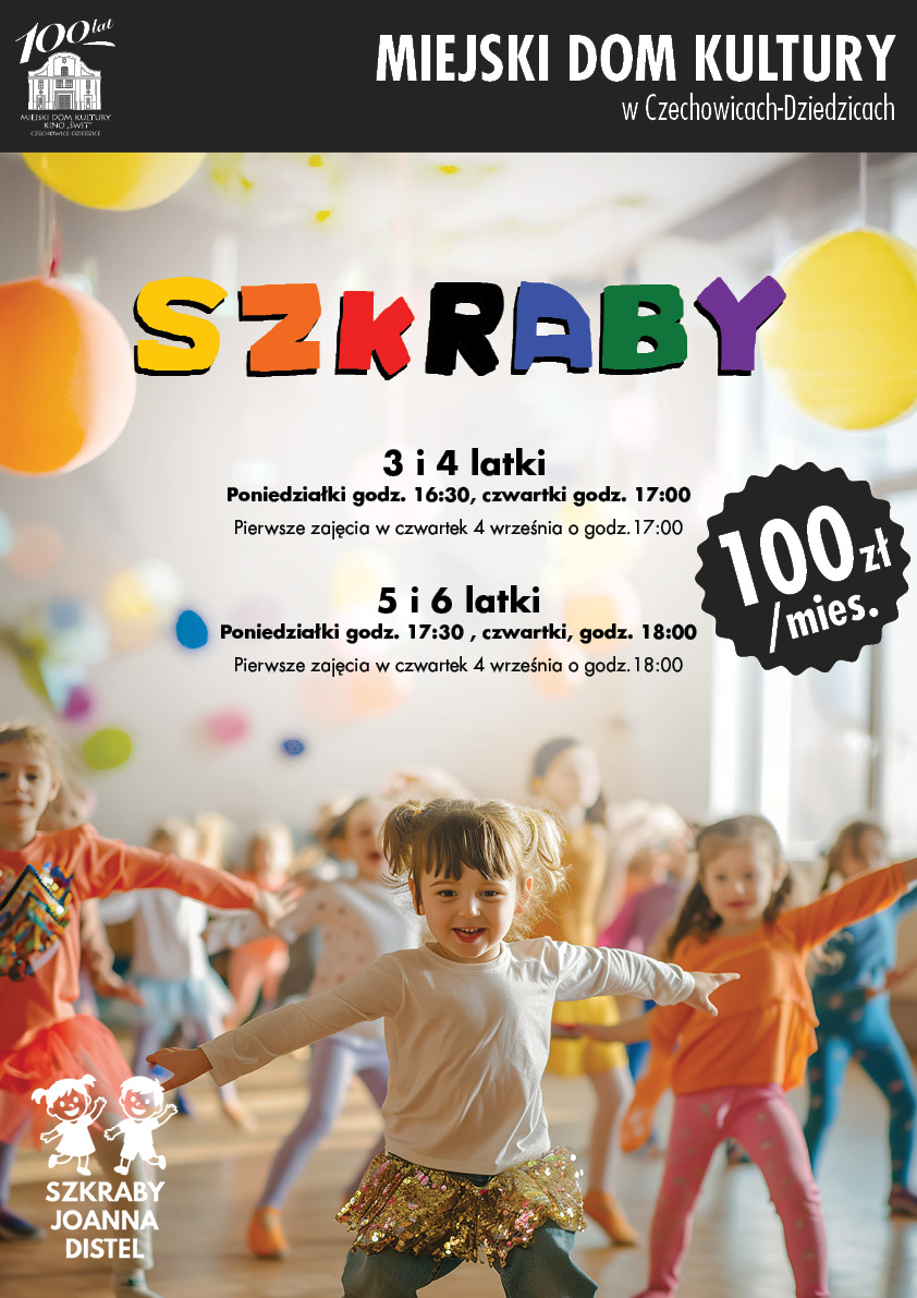 Plakat wydarzenia „Szkraby 3-4 latki i 5-6 latki”.
