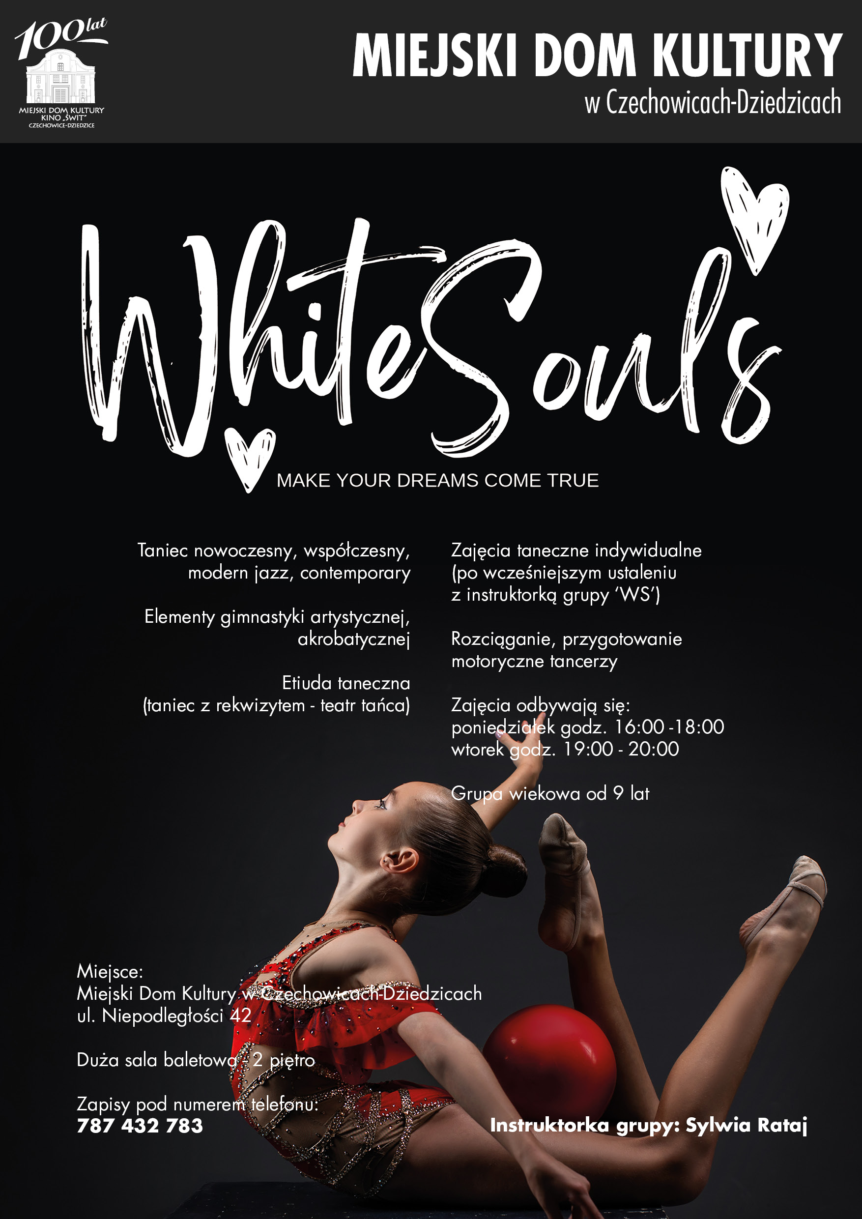 Plakat wydarzenia „Grupa taneczna WhiteSouls Sylwia Rataj”.