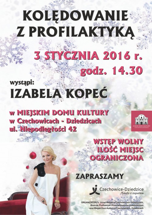 Plakat wydarzenia „Kolędowanie z profilaktyką”.