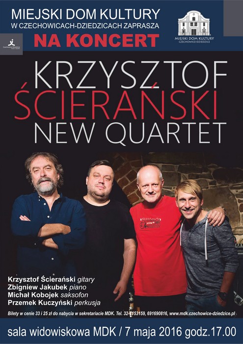 Plakat wydarzenia „Krzysztof Ścierański New Quartet”.