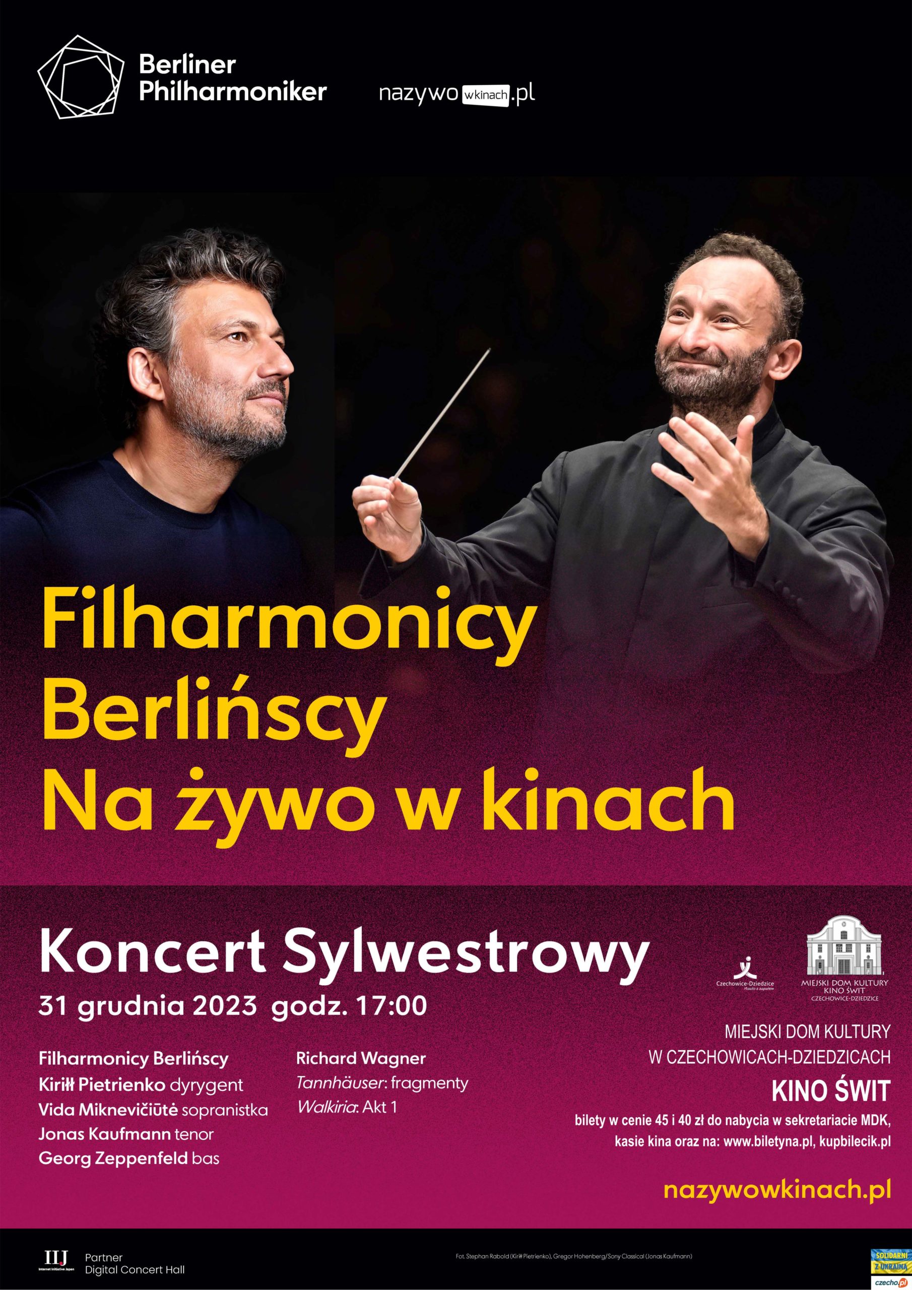 Plakat wydarzenia „KONCERT SYLWESTROWY FILHARMONIKÓW BERLIŃSKICH”.