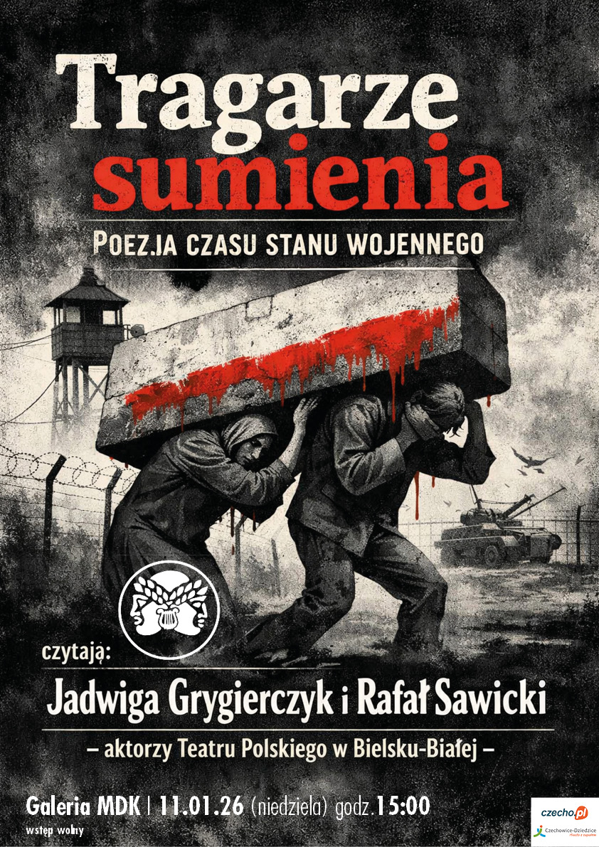 Plakat wydarzenia „Tragarze sumienia”.