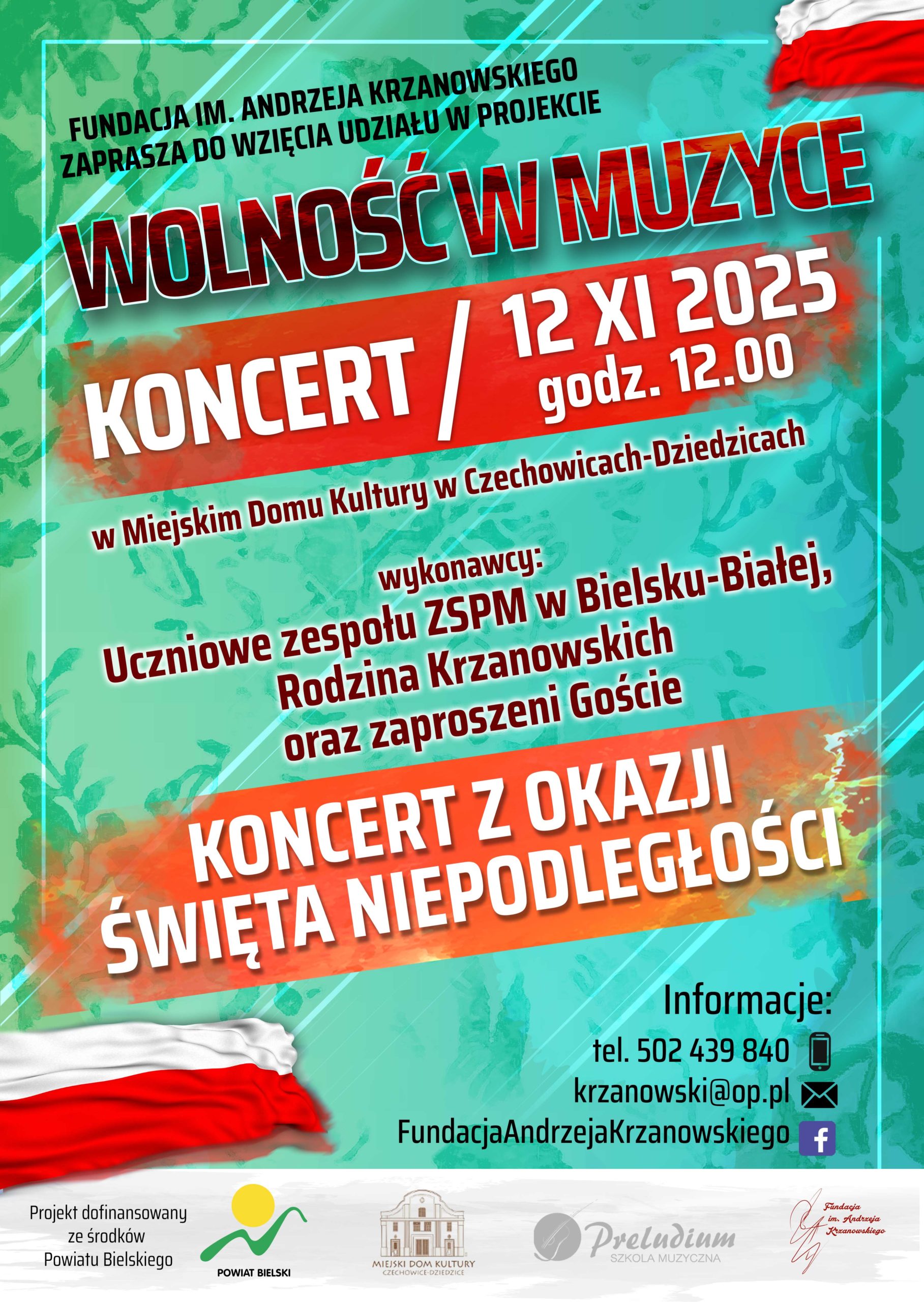 Plakat wydarzenia „KONCERT "WOLNOŚĆ W MUZYCE"”.